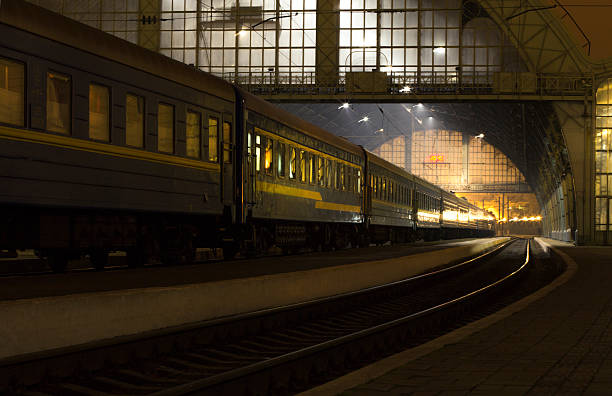 railway station at night in Lvov