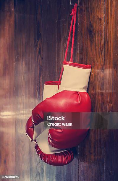 Old Boxing Gloves Hanging On The Wall Stock Photo - Download Image Now - Boxing Glove, Antique, Boxing - Sport