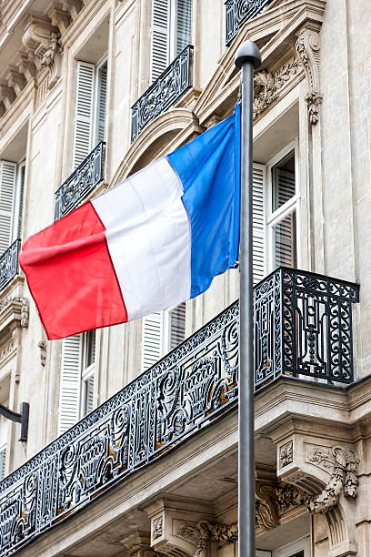 istock French Flag in Front of Parisian Building 526181315