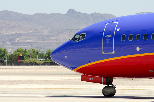 Las Vegas, USA - June 24, 2014: Southwest Airline Passenger Jet prepares for take-off at Las Vegas International Airport on June 24, 2014.