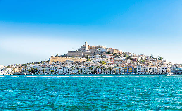 istock Ibiza Eivissa Old Town with blue Mediterranean Sea, Spain 526194379