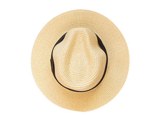 トップビューパナマ帽白背景 - 麦わら帽子 ストックフォトと画像