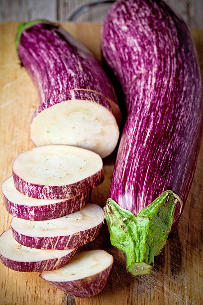 two fresh eggplants stock photo