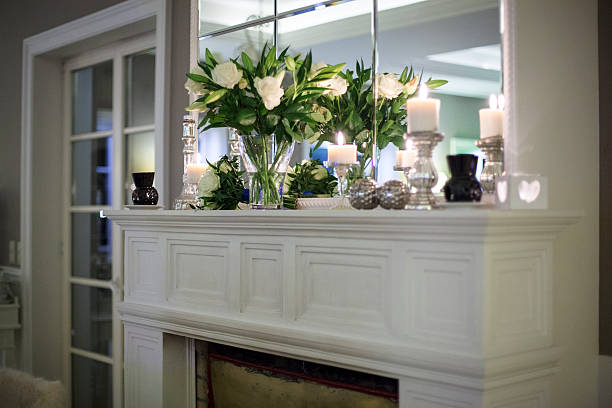 Flowers on a marble fireplace