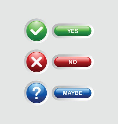 Yes, no, maybe icons with buttons isolated on pale grey background