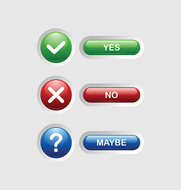 Yes, no, maybe buttons Yes, no, maybe icons with buttons isolated on pale grey background yes sign stock illustrations