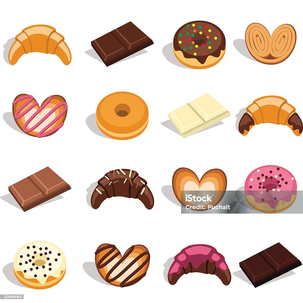 Sweets and buns Sweets and buns in different flavors and colors Affectionate stock vector