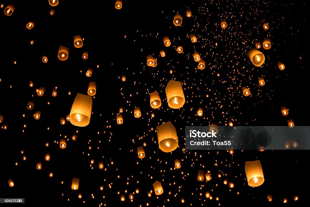 Floating asian lanterns in ChiangMai ,Thailand Lantern Stock Photo