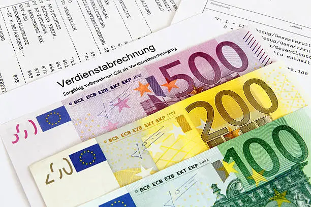 German payroll with euro banknotes