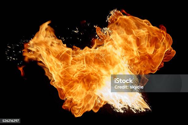 Flying Fire Ball Stock Photo - Download Image Now - Black Background, Black Color, Burning