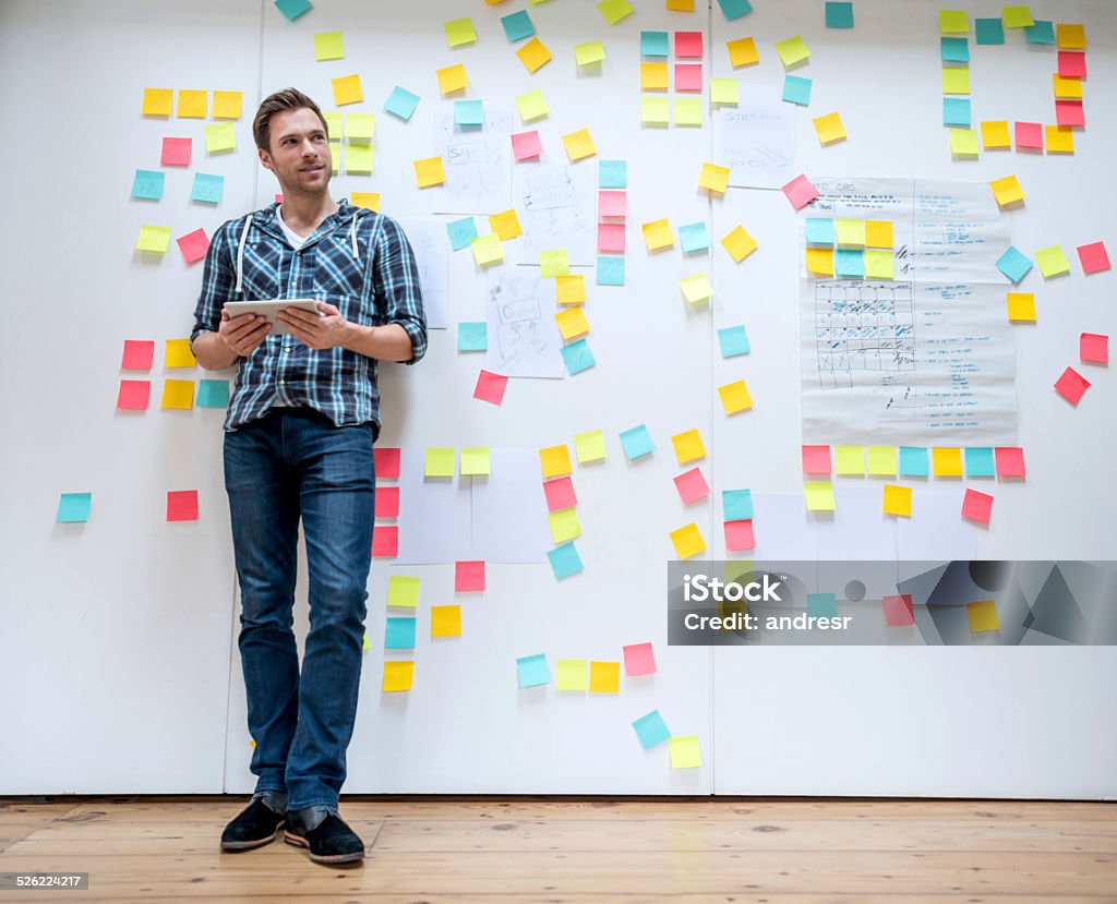 Business Mann brainstorming - Lizenzfrei Klebezettel Stock-Foto