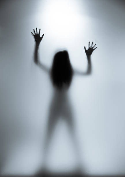 女性の�シルエット - trapped horror fog human hand ストックフォトと画像