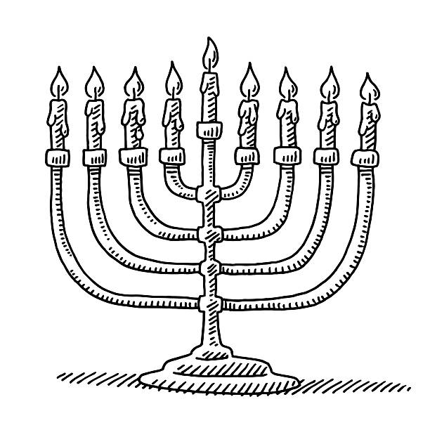 ханука менора свечи чертеж - judaism hanukkah menorah symbol stock illustrations