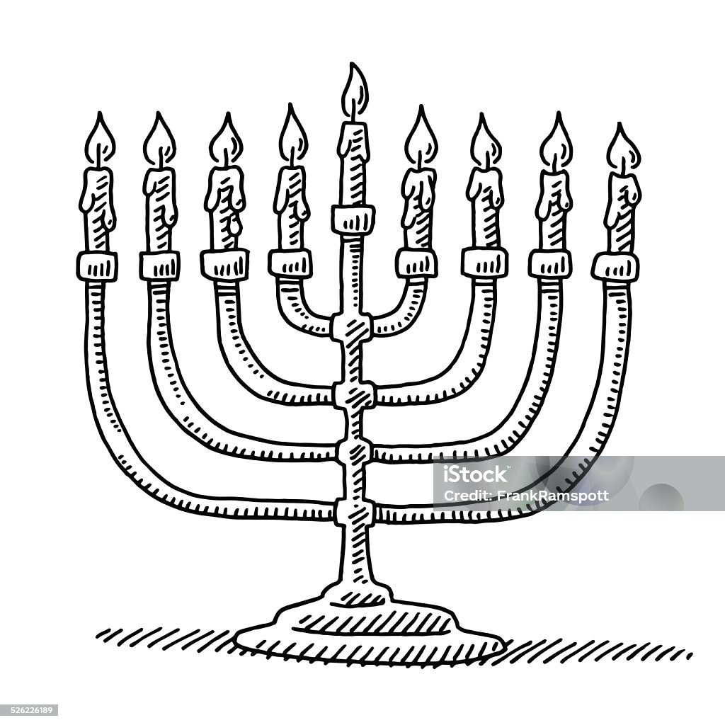 Hanukkah Menorah Candles Drawing Hand-drawn vector drawing of a Hanukkah Menorah with 9 Candles. Black-and-White sketch on a transparent background (.eps-file). Included files are EPS (v10) and Hi-Res JPG. Menorah stock vector