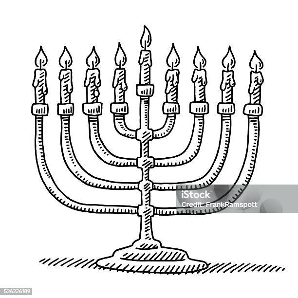 Hanukkah Menorah Candles Drawing Stock Illustration - Download Image Now - Menorah, Hanukkah, Drawing - Art Product