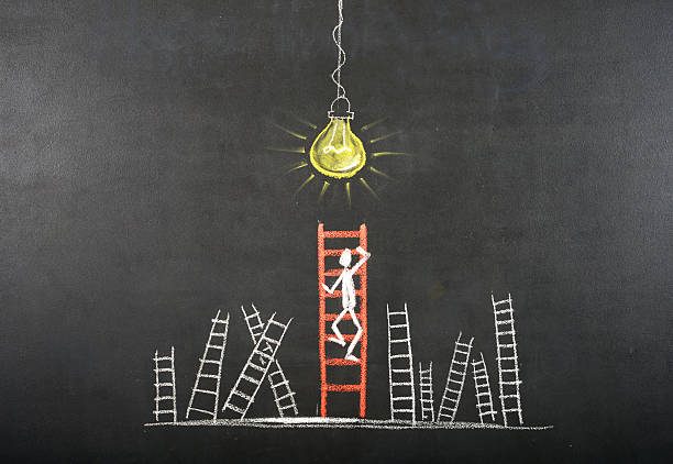 istock Stick Figure Climbing Ladder To Success 526228687