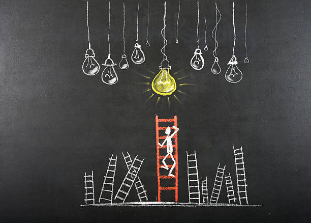istock Stick Figure Climbing Ladder To Success 526228691