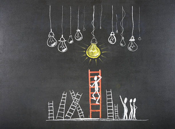 istock Stick Figure Climbing Ladder To Success 526228693