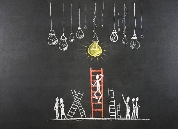 istock Stick Figure Climbing Ladder of Success 526228695