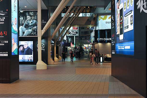 Crowd in Shopping Mall, People on Escalator