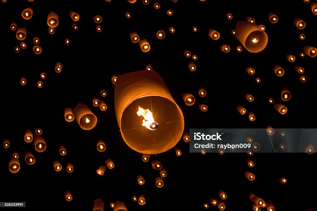 Sky lanterns firework festival, Loy Krathong and Yi Peng Festiva Yi Peng,Firework Festival in Chiangmai Thailand Asia Stock Photo