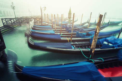 Gondola cruise on Grand Canal in Venice, Italy. Romantic tourist attraction