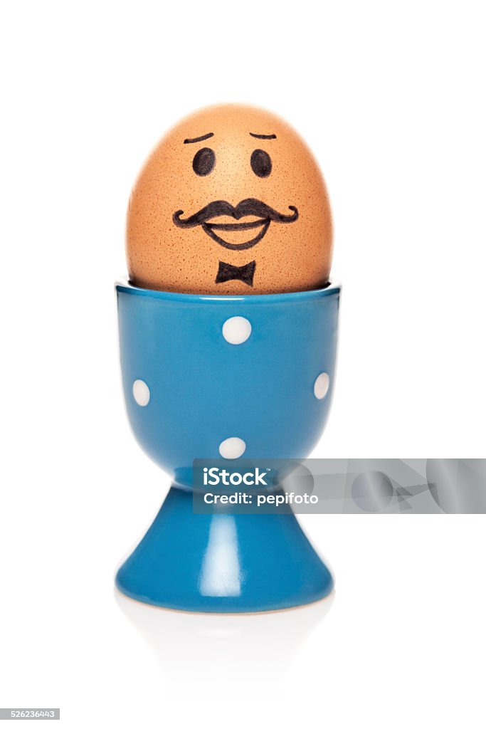 Happy Gekochtes Ei in Eierbecher - Lizenzfrei Blau Stock-Foto