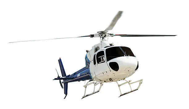 Helicopter with working propeller, isolated on white