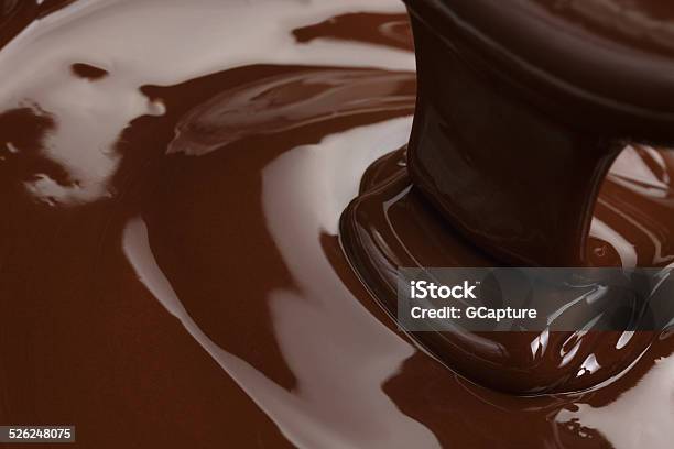 Melted Dark Chocolate Flow Stock Photo - Download Image Now - Backgrounds, Brown, Chocolate