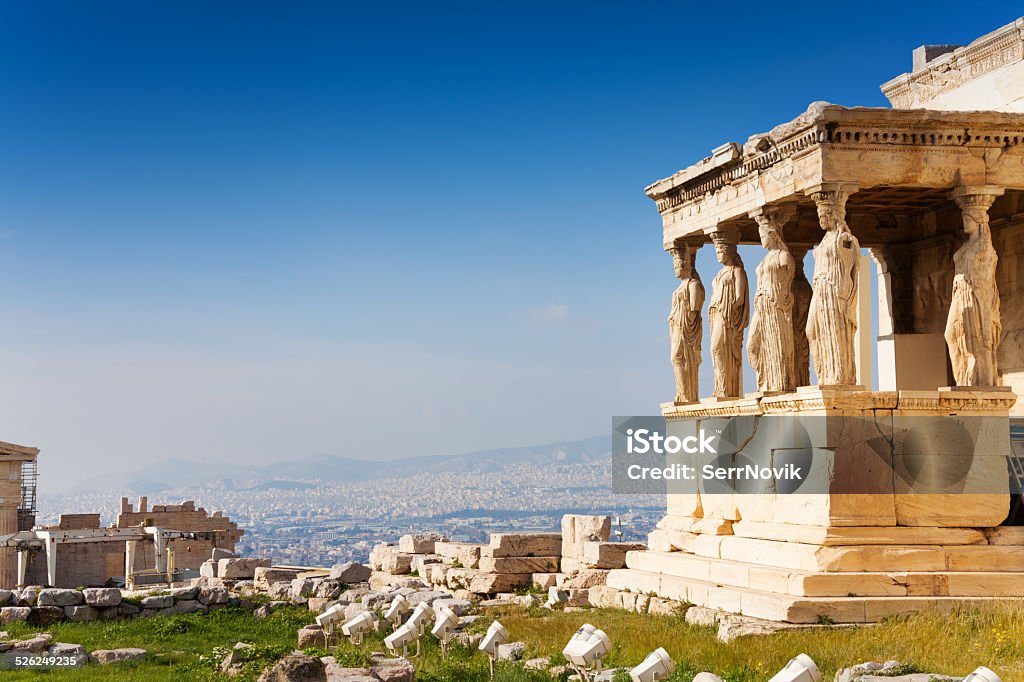 Beautiful view of Erechtheion in Athens, Greece Beautiful view of Erechtheion with panorama of Acropolis in summer in Athens, Greece Athens - Greece Stock Photo