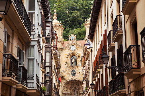 The church in the old town of San Sebastian, Spain.