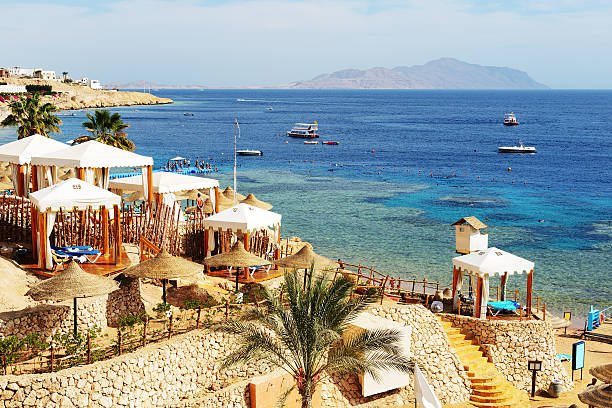 Beach at the luxury hotel, Sharm el Sheikh, Egypt stock photo
