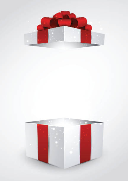 Gift box with red bow. Opened 3d realistic gift box with red bow. Vector illustration. opening stock illustrations