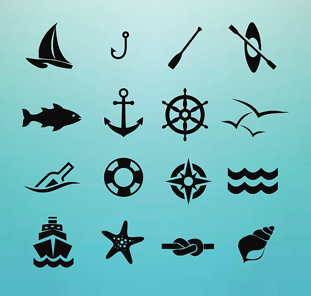 ilustrações, clipart, desenhos animados e ícones de ícone da marinha conjunto de ilustração vetorial - fishing industry fishing nautical vessel buoy