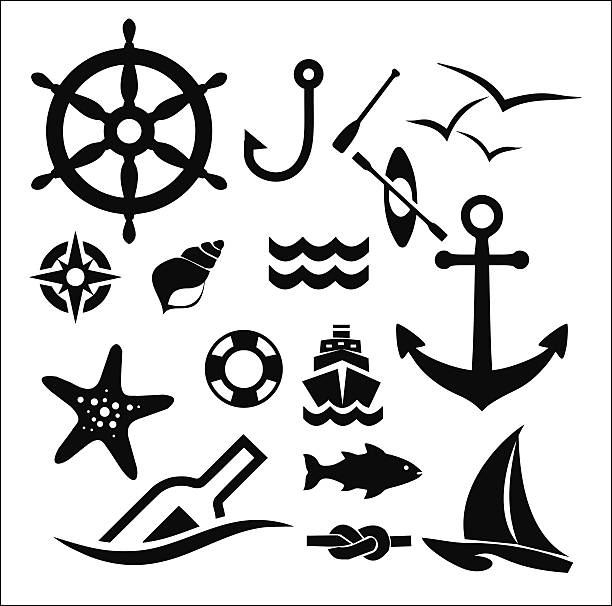 morskich zestaw ikon wektor ilustracja - fishing industry fishing nautical vessel buoy stock illustrations
