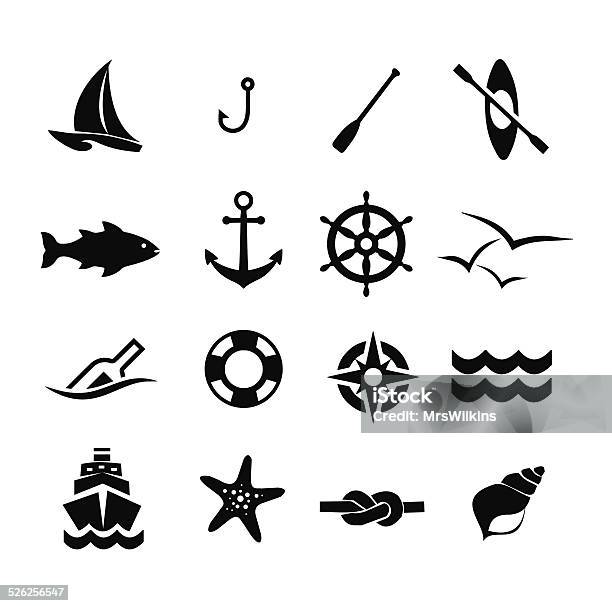 Marine Icon Set Vector Illustration Stock Illustration - Download Image Now - Icon Symbol, Nautical Vessel, Fishing