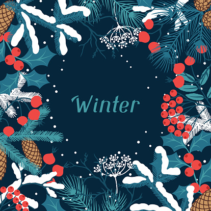 Merry Christmas background with stylized winter branches.