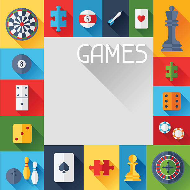 Background with game icons in flat design style. Background with game icons in flat design style. puzzle borders stock illustrations