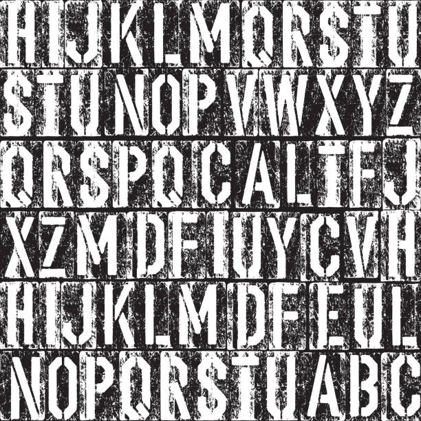 illustrations, cliparts, dessins animés et icônes de typographie fond sans couture. noir et blanc. - letterpress typescript alphabet wood