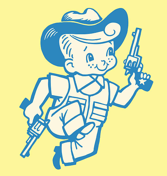 Boy Playing Cowboy Boy Playing Cowboy vintage cowboy stock illustrations