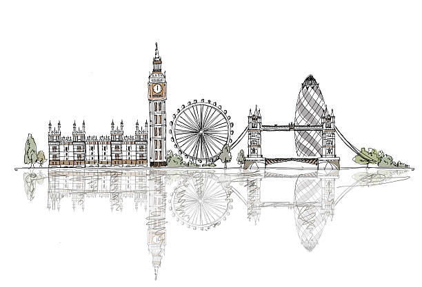 london, big ben, der tower bridge.  skizze sammlung von fafmous gebäude - london england illustrations stock-grafiken, -clipart, -cartoons und -symbole