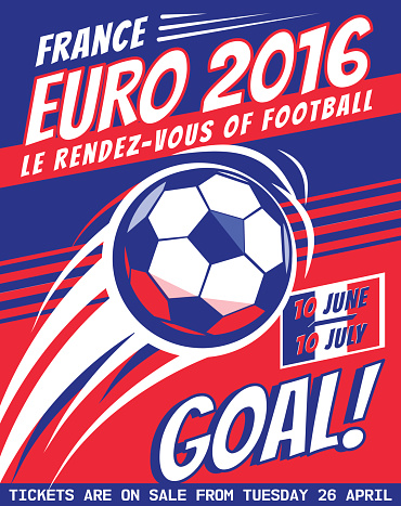 Football poster with ball. EURO 2016 France. Vector brochure for euro 2016. Football banner, Soccer tournament. Championship, league