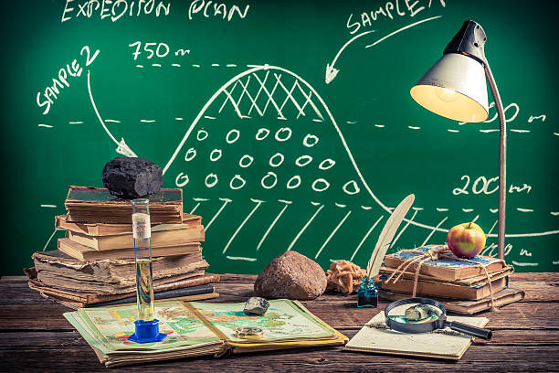 istock Examination of samples coal and oil at a geography lesson 526273205