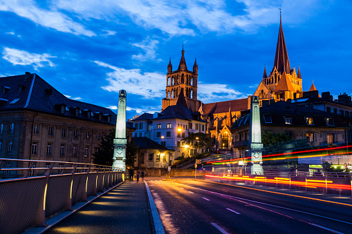 Lausanne Cathedral at night. Lausanne, Vaud, Switzerland.