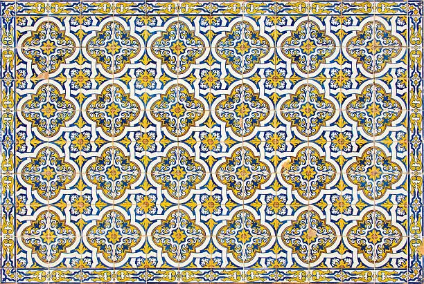 Colorful antique tiles or azulejos in the Algarve in Portugal.