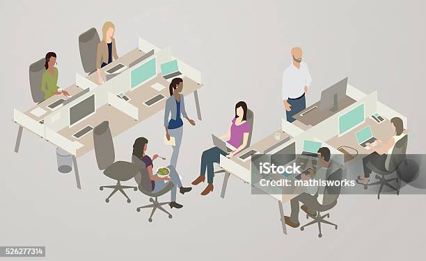 Office Collaboration Illustration Stock Illustration - Download Image Now - Office, Isometric Projection, Desk