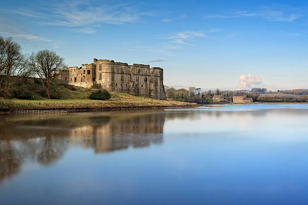 Carew Castle Reflection stock photo