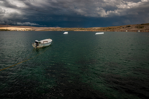 Cable park for wakeboarding before storm on Pag, Croatia.