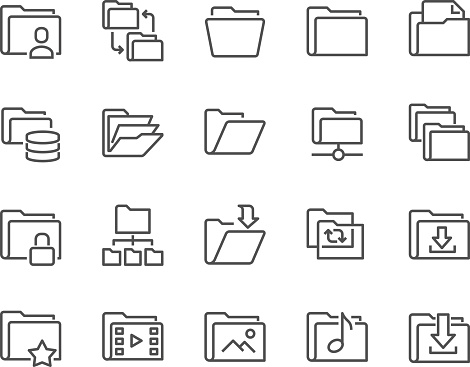 Simple Set of Folders Related Vector Line Icons. Contains such Icons as Repository, Sync, Network Folder and more. 48x48 Pixel Perfect. 