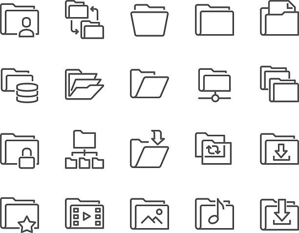 Line Folder Icons Simple Set of Folders Related Vector Line Icons. Contains such Icons as Repository, Sync, Network Folder and more. 48x48 Pixel Perfect.  ring binder illustrations stock illustrations